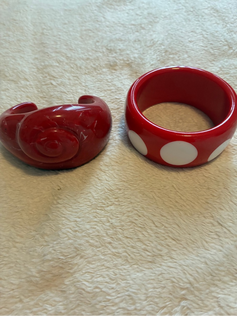 Red Polka Dot Resin Bangle and Rose Cuff Bracelet Set